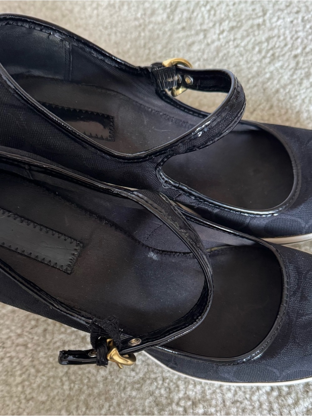 Coach Black Mary Jane Flats with Gold Buckle